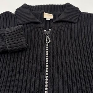 Von Sachsen Black Ribbed‎ Zipper Front Cardigan Rhinestone Embellished Zipper XL